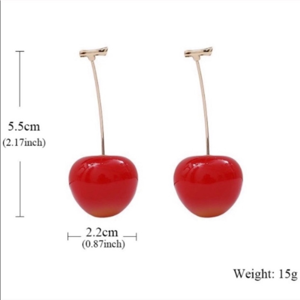 Cherry Earrings Drop Dangle Red \ NEW - Picture 7 of 8